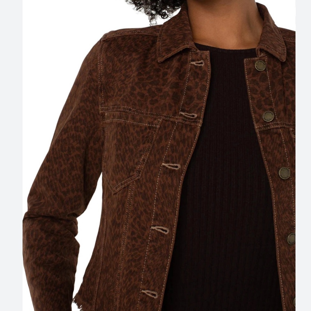 Liverpool Brown Leopard-Print Jean Jacket